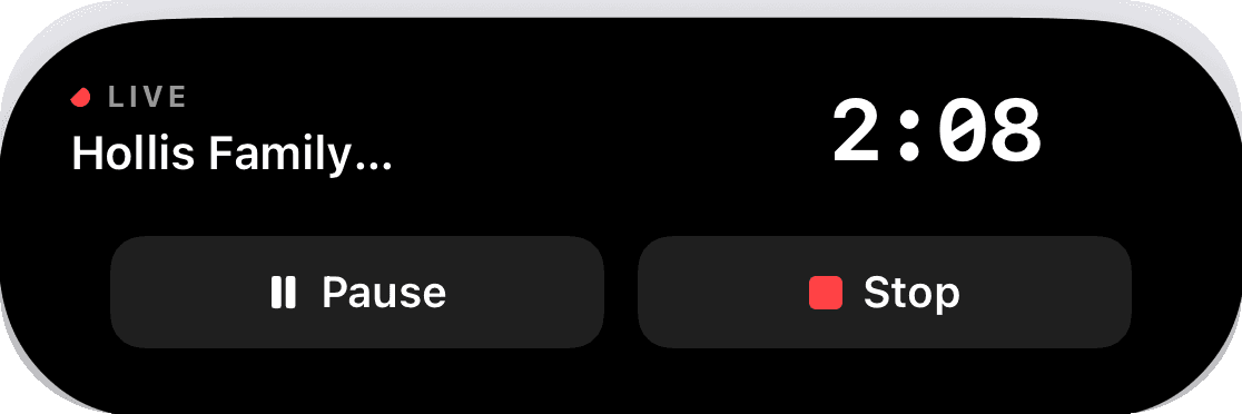 Expanded Live Activity with pause and stop controls